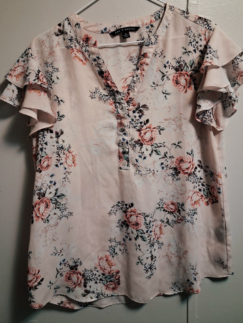 Zac & Rachel Blush Pink Floral Ruffle Sleeve Blouse